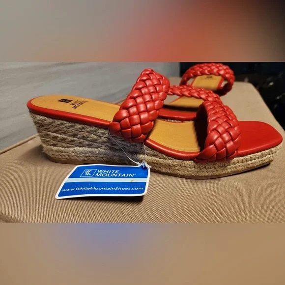 White Mountain Red Braided Wedge Sandals - Picture 7 of 9